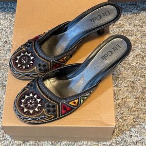 REDUCED!!!   Black Embroidered and BeadedMules